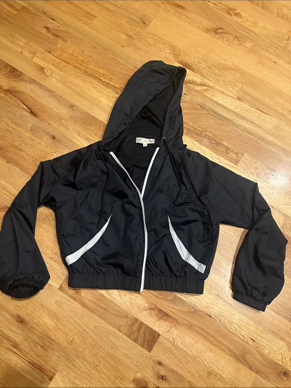 Pink Republic Black Hooded Lightweight Raincoat White Trim Super soft inside SM